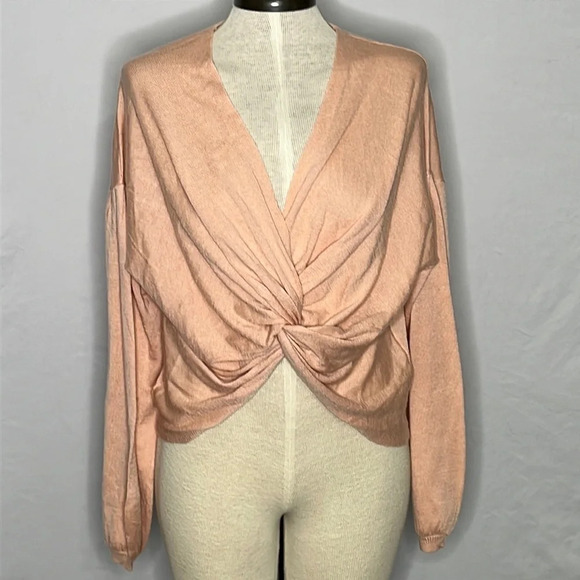 Free Press Cross Knot Balloon Sleeve Sweater in Peach - Size Small - Picture 1 of 6